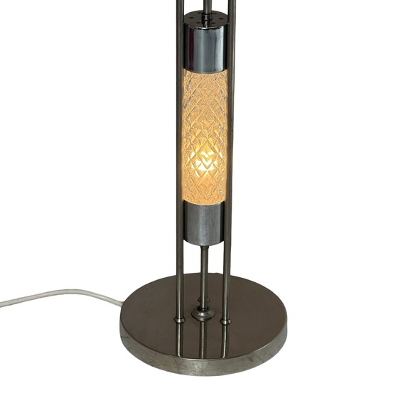 Image 1 of Richard Essig - Floor lamp - Space age design - Crystal glass, chrome and fabric covered shade