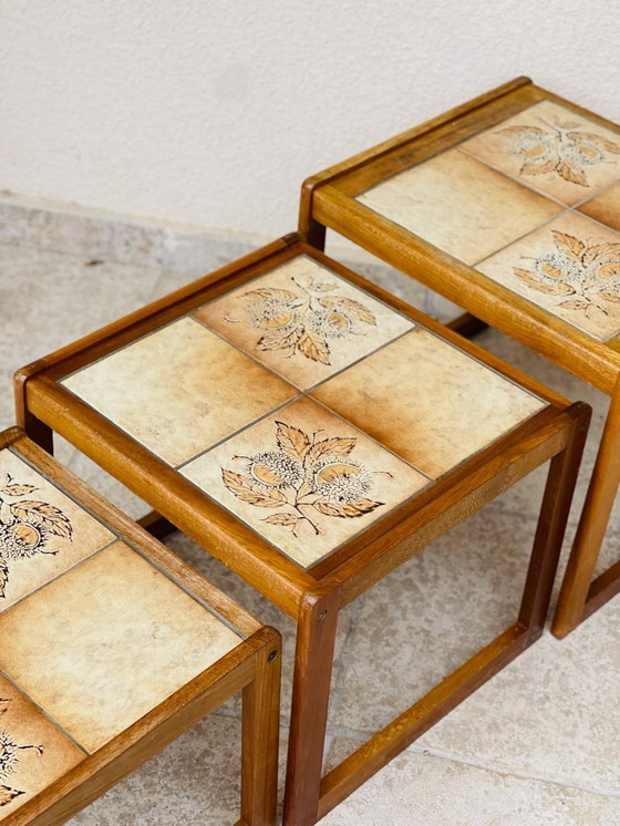 Image 1 of Set of 3 vintage nesting coffee tables in teak and earthenware, 1960