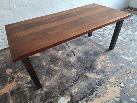 Image 1 of Tavolo da pranzo brutalista in teak e acciaio patinato di metà secolo, anni '60