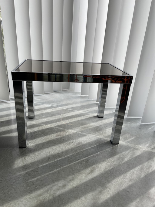Chrome side table with mirror smoked glass