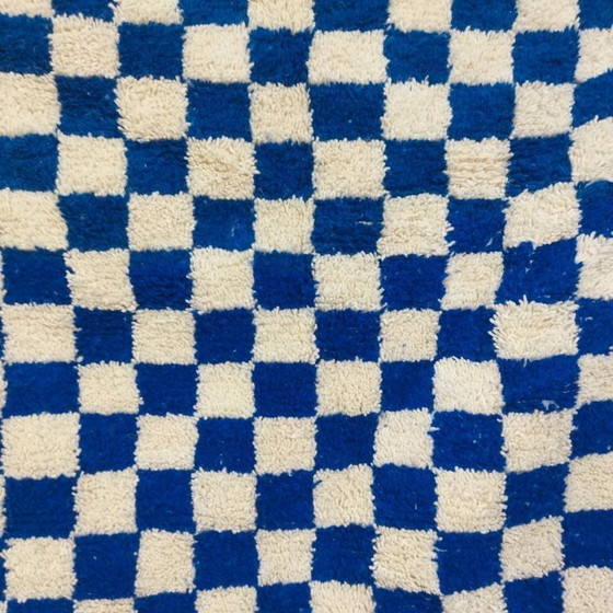 Image 1 of Berberteppich Blau kariert – Naturwolle, handgewebt (240×145 cm)