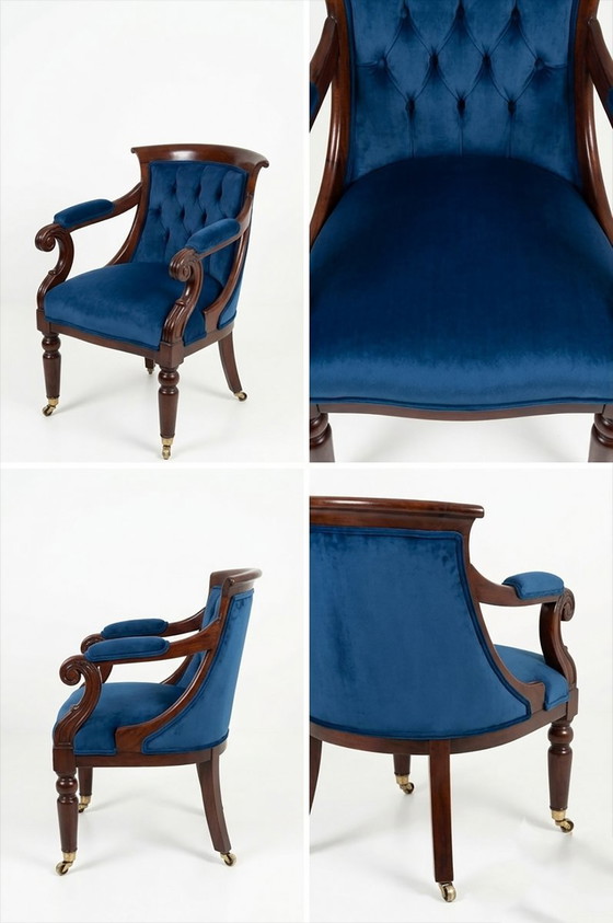 Poltrona Biedermeier con rivestimento in velluto blu – Poltrone, Legno (photo 2 of 3)