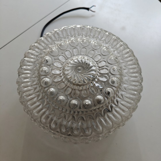 Image 1 of Plafonnier vintage en verre texturé | Lampe murale ou de plafond des années 1970