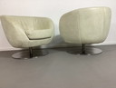 2 Italiaanse Zwaar Leren Tulip Fauteuils