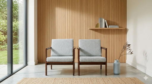 Een paar moderne loungestoelen, babyblauw, 1970
