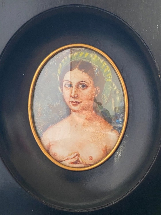 Image 1 of Antiek miniatuurportret van een jonge dame – Biedermeierperiode (ca. 1830)