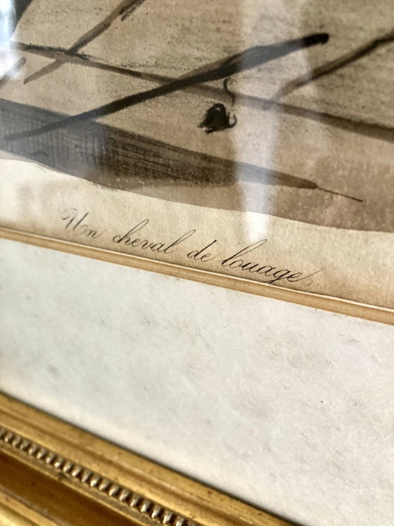 Image 1 of Antike Lithografie, Le Charivari, 1844, gerahmt – vergoldeter Rahmen aus dem 19. Jahrhundert