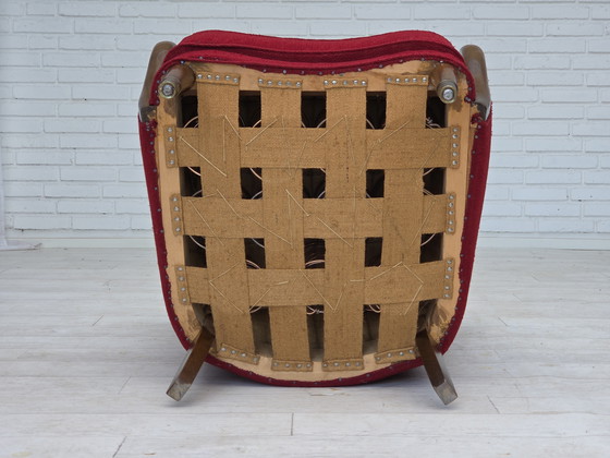 Image 1 of 1960s, fauteuil danois, état original, tissu en laine, pieds en bois de hêtre.