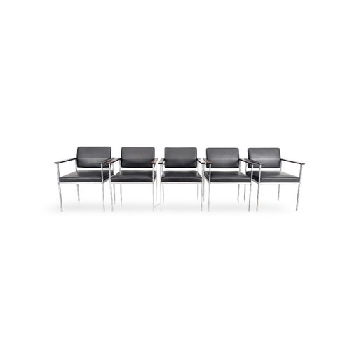 Set of 5 Lübke Midcentury Chairs, Armchair, Leather, Black, MCM – fauteuils