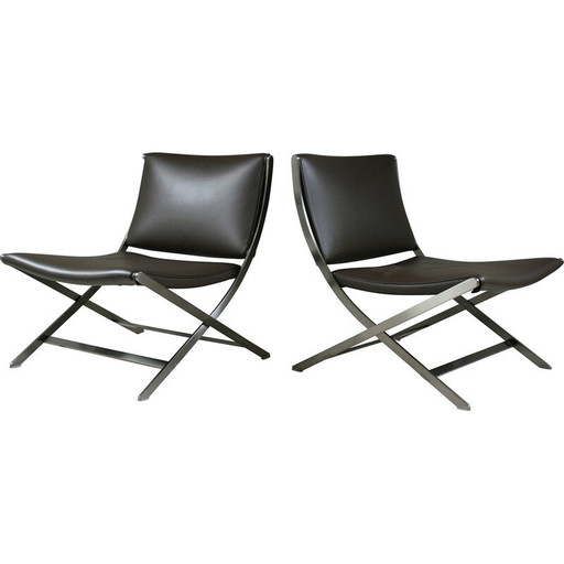 Ein Paar Flexform-Sessel aus verchromtem Metall und Leder von Antonio Citterio