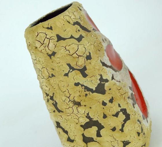 Image 1 of mid century fat lava VASE es-keramik WGP brown beige glaze red leaf pattern