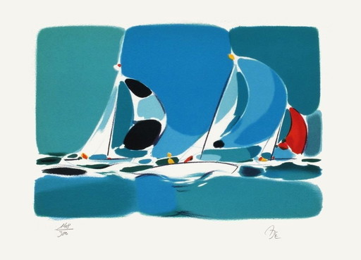 Michel BEZ Régate 9 Signed lithograph