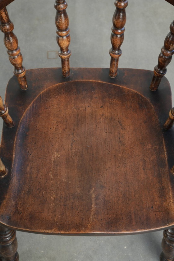 Image 1 of 4 x Antique wooden English pub/captain chairs from the late 19th century with character