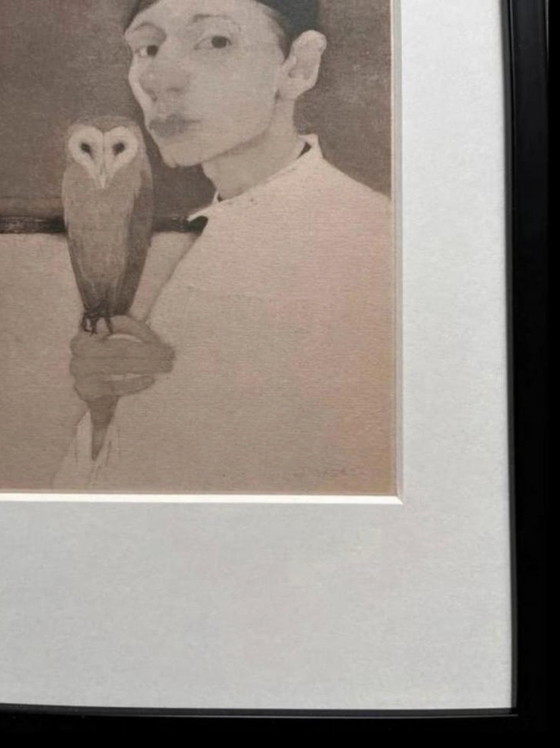 Image 1 of Jan Mankes 1889-1920 / Autoritratto originale in eliogravura con gufo, 1923