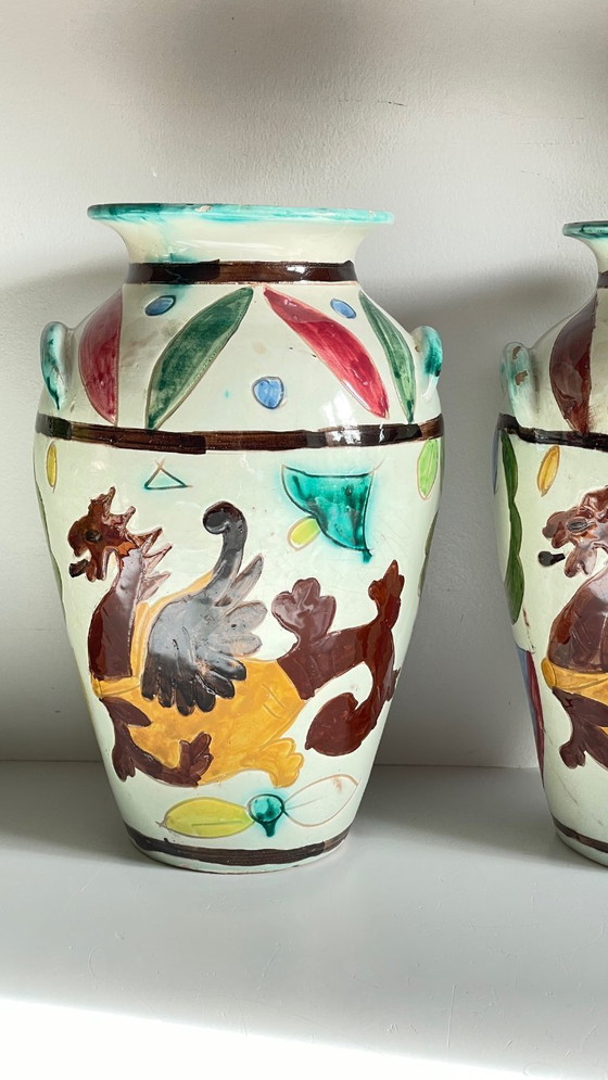Image 1 of Vintage Italy VASES DRAGON Pattern