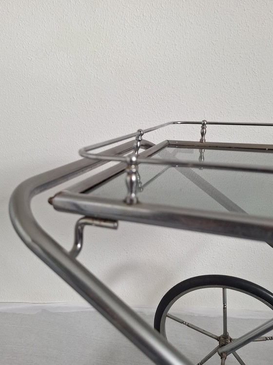 Carrello per bevande/carrello di servizio in stile Art Déco, anni '60 – Oggetti decorativi, Chrome, Glass (photo 4 of 9)