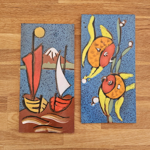 Set Agrob Isma Keramik Wanddeko Fliesen Fische Boote Vintage Retro 70er