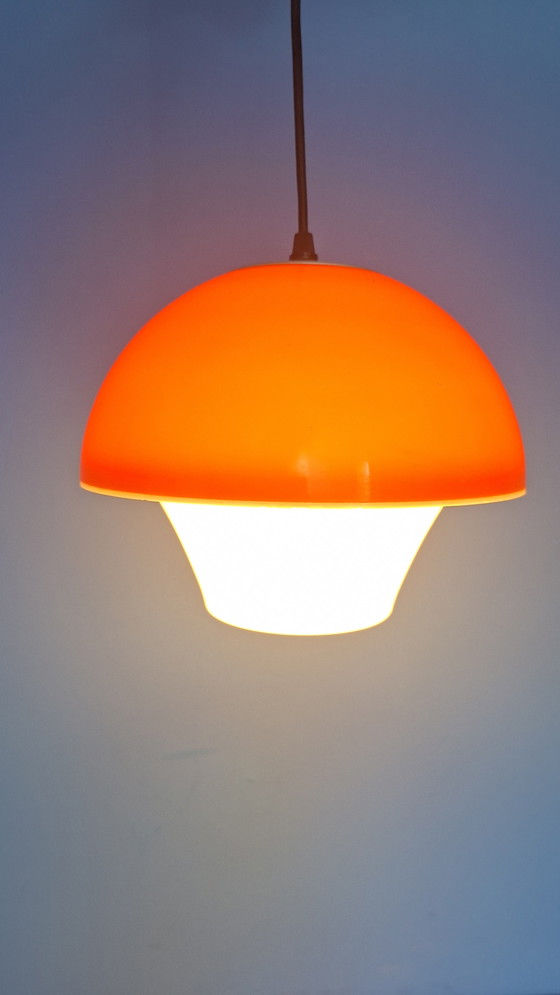 Image 1 of Orange vintage space age massive mushroom pendant lamp