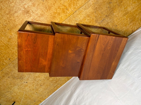 Image 1 of Mid-Century Retro Vintage Teak Nest of Tables 1960  Scandinavian-Inspired • Stylish • Space-Saving  timeless elegance 