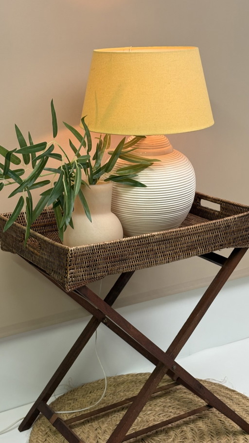 Plateau de service vintage en rotin / plateau de majordome pliant en bois