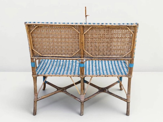 Zweisitzige Rattanbank, Mitte des 20. Jahrhunderts. – Gartenstühle, Wicker (photo 5 of 7)