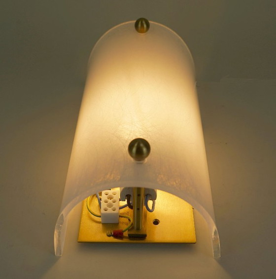 Image 1 of mid century SCONCE acrylic and brass 1960s 1970s lucite wall lamp