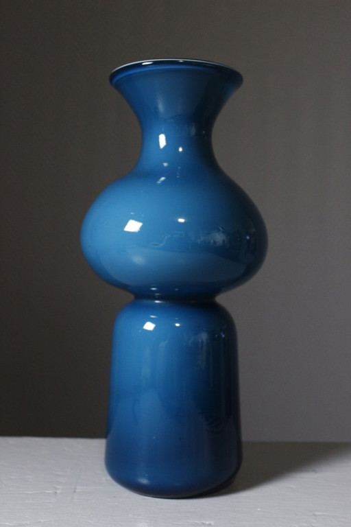 Vintage blue multi-layered opaline vase, Scandinavian design, 1970s style, Per Lütken – vazen, Glass (photo 2 of 9)