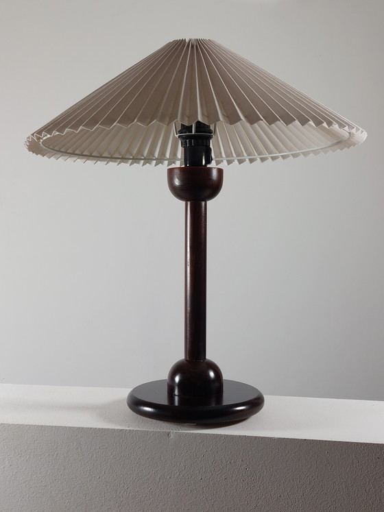 Image 1 of Vintage postmodern wooden table lamp with pleated shade