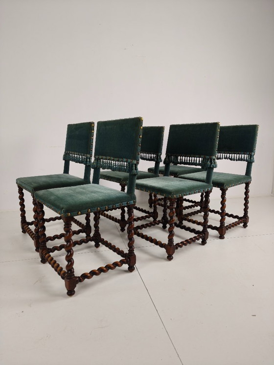 Image 1 of Sedie del XVIII secolo – Gambe tornite – Rivestimento blu