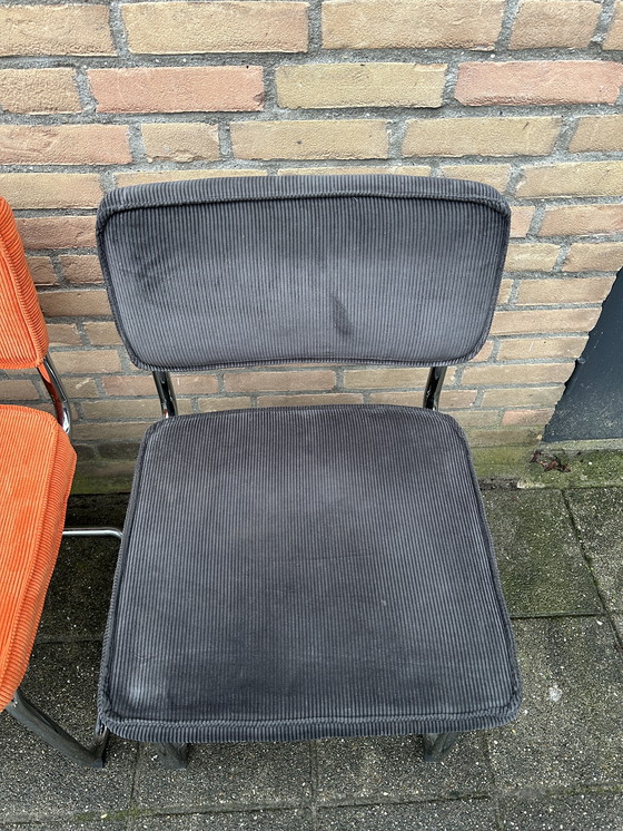 Image 1 of 4 Ribbed Fabric Chairs with Chrome Tubular Frame