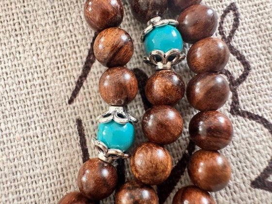 Image 1 of Handmade Natural Dark Rosewood Mala Bracelet 108 Beads Meditation Protection Calming Energy Buddhist Prayer Wooden Necklace