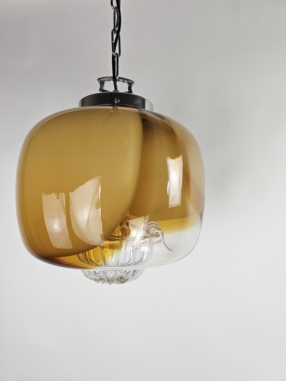 Image 1 of Orange transparent glass pendant lamp from Italy