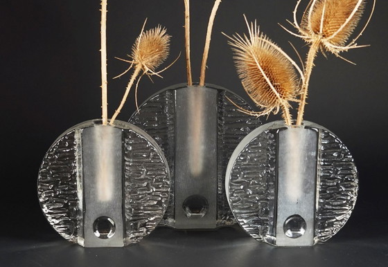 Image 1 of set of 3 round solifleur BLOCK VASES walther glas 60s 70s op art arrangement vases