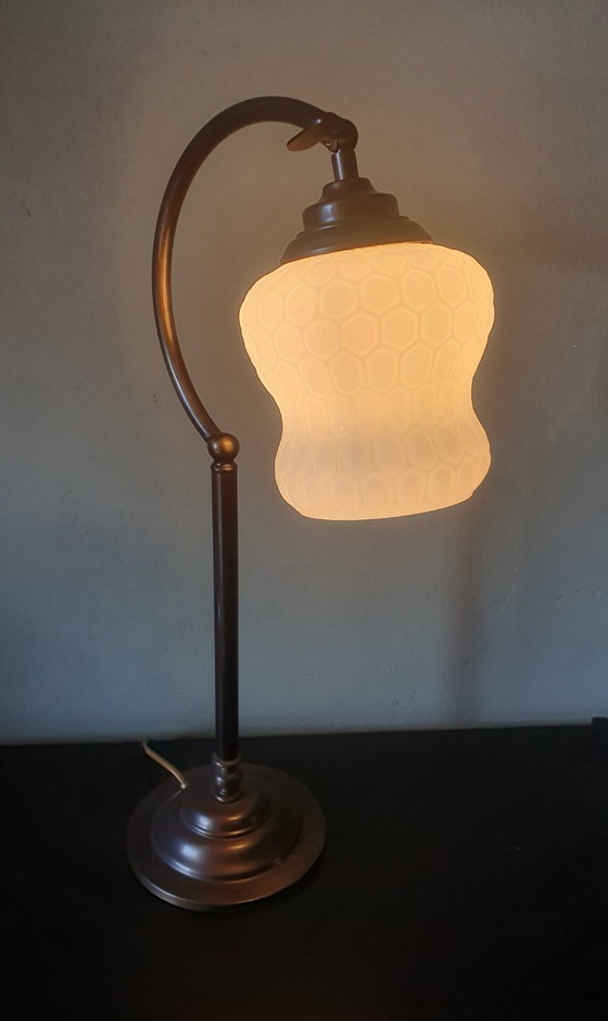Image 1 of Vintage Art Deco style desk lamp with opaline glass shade