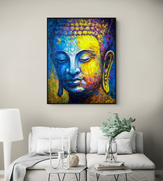 Image 1 of Unique hand-painted Buddha painting "Silent Strength" – Seksak Jaichumchen – 100 × 120 cm