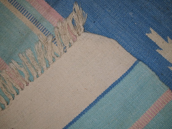 Image 1 of Vintage Indian Dhurri Kilim 4'x6' - 1960s Pastel Stripes (1C70)