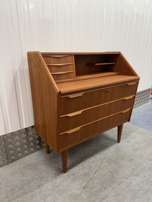 Vintage Mid - Century Danish design secretaire cabinet wall cabinet with pull-out shelf for work space