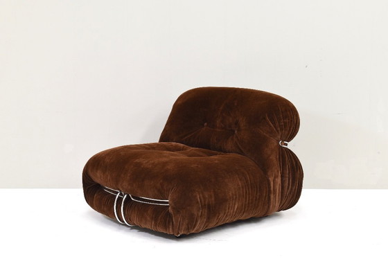 Image 1 of Silla Soriana en mohair marrón chocolate original de Tobia Scarpa para Cassina, Italia, circa 1960
