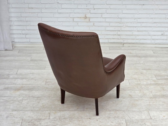 Image 1 of Anni '70, poltrona danese, rivestimento originale in pelle marrone.