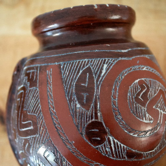 Image 1 of Marajoara terracotta vase, Brazilian Ceramics, Snake motif, Latin America