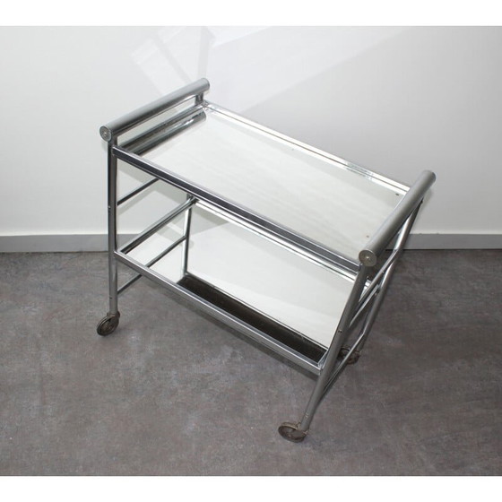 Image 1 of Vintage aluminium bar cart with 2 mirrored trays 1960s