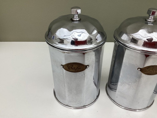 Vintage voorraadbussen Art Deco Café,Sucre,Chicoreé