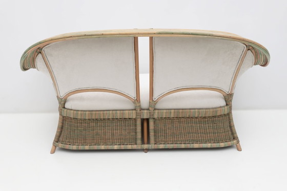 Image 1 of Mid-century Modern Italian Rattan and Wicker Two Armchairs and Sofa, 1970s