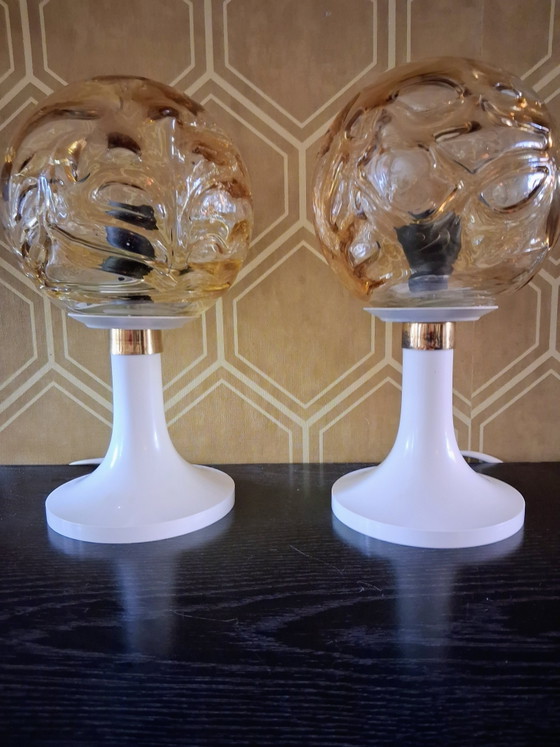 Image 1 of Set of 2 Vintage Doria Leuchten Table Lamps – 70s Ice Glass