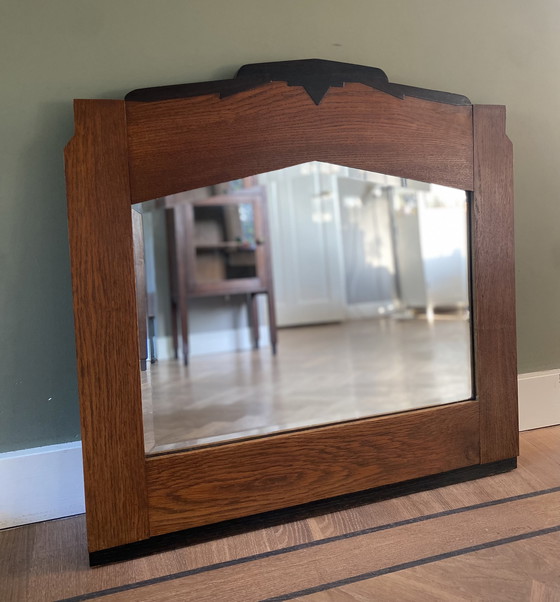 Image 1 of Espejo de la Escuela de Ámsterdam, estilo Art Déco, madera maciza. 76x70