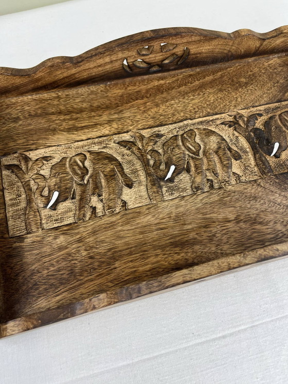 Vassoio decorativo vintage in legno – fregio di elefanti – Accessori da tavola, Wood (photo 4 of 10)