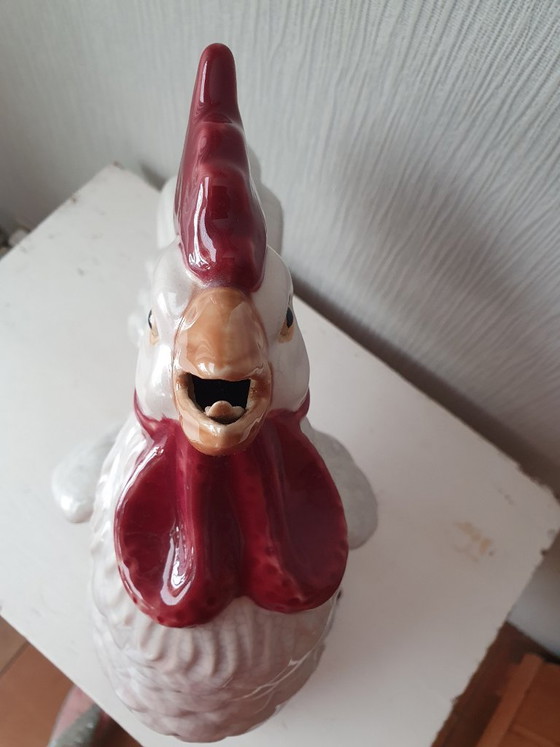 Image 1 of Grand coq vintage en céramique – glaçure craquelée – 47 cm
