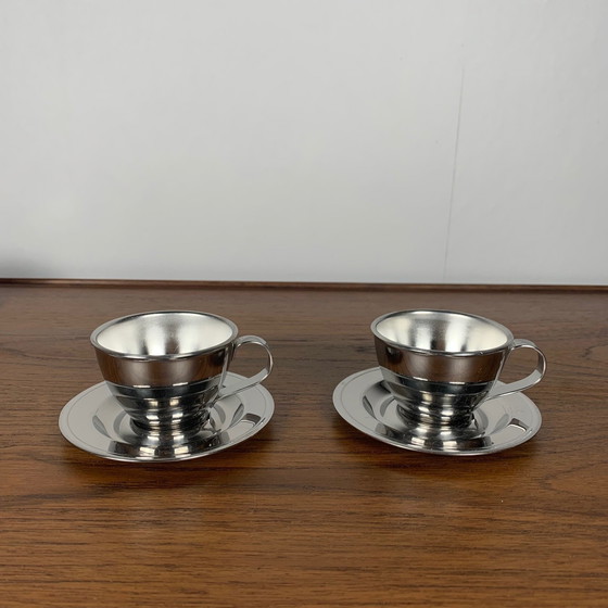 Image 1 of Set di 6 tazzine da caffè italiane vintage in acciaio inossidabile, 1970 (Motta + NPB)