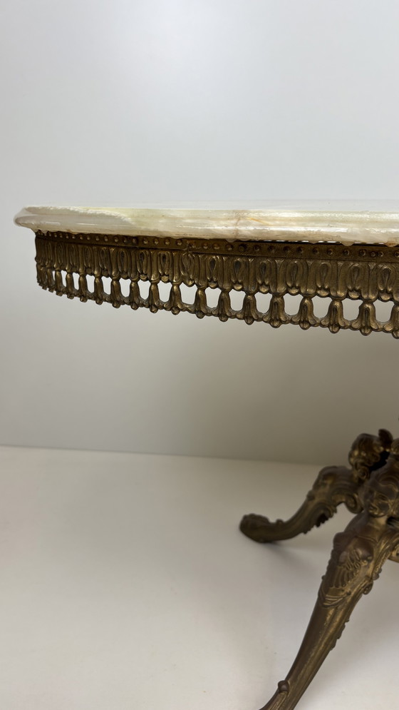 Image 1 of Tavolino da caffè vintage in pietra naturale, ottone e marmo onice