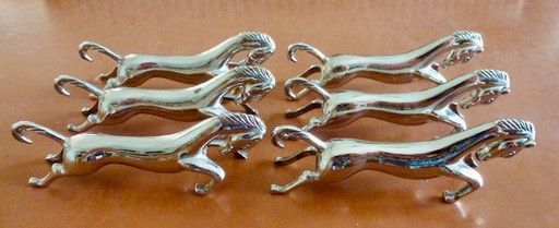 Beautiful set of 6 knife rests in the shape of a rare model horse - silver plated metal - 1970.